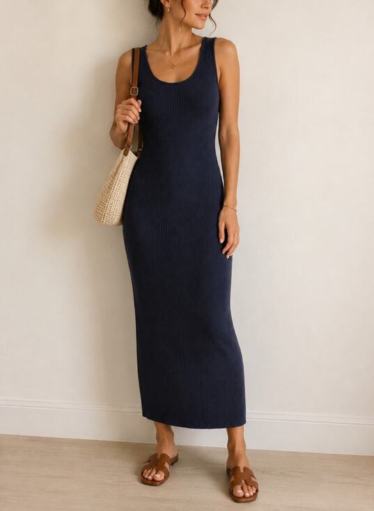 House of Harlow 1960 Dresses & Skirts - House of Harlow 1960 Ribbed Midi Dress Size Medium Blue Quiet Luxury Minimal